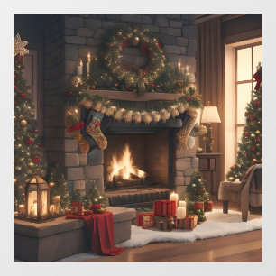 Fireplace Christmas Window Cling