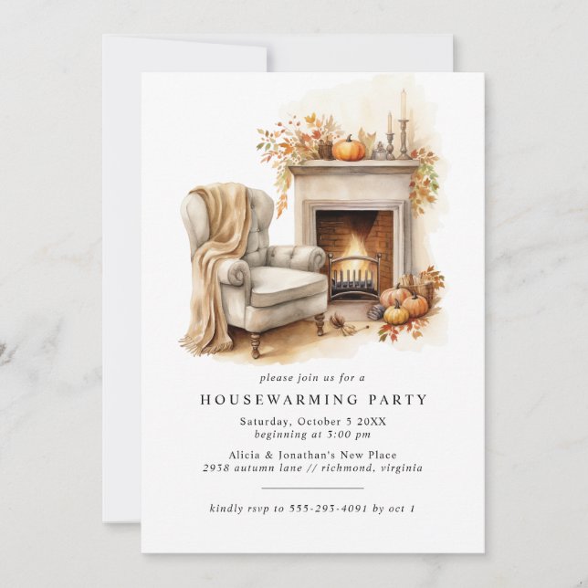Fireplace | Cosy Fall Autumn Housewarming Party Invitation (Front)