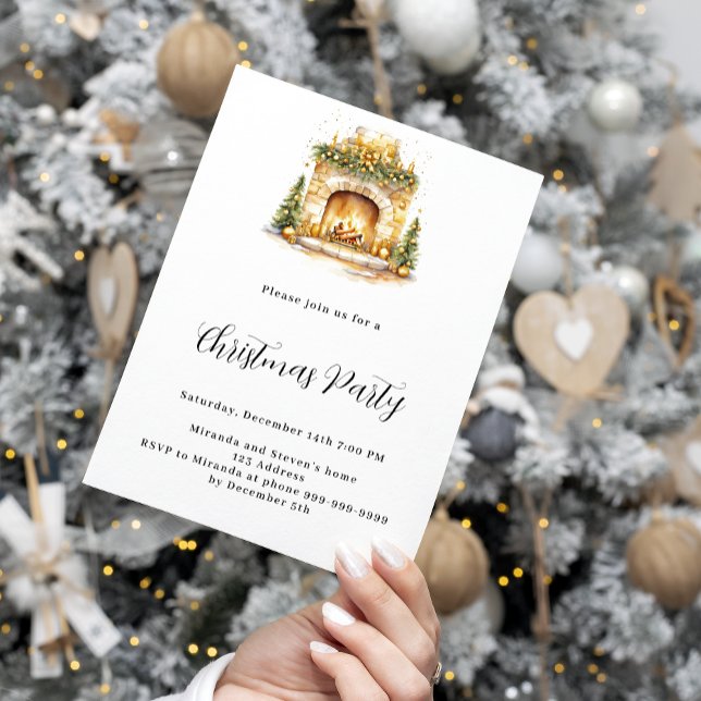 Fireplace cosy home tree Christmas Party Invitation (Creator Uploaded)