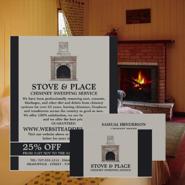 Fireplace Design, Chimney Sweep Business Card (Creator Uploaded)