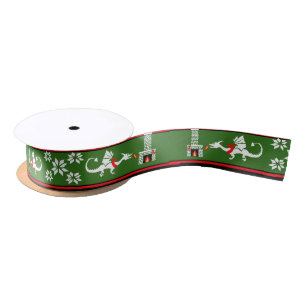 Fireplace Dragons Christmas pattern Satin Ribbon