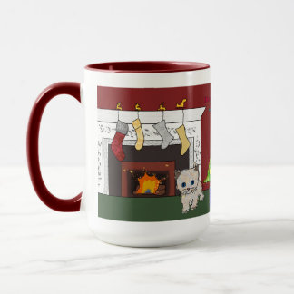 Fireplace kitten Christmas mug dream big