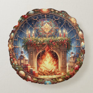 Fireplace Round Throw Pillow