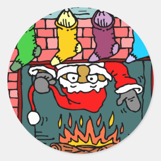 Fireplace Santa Classic Round Sticker (Front)