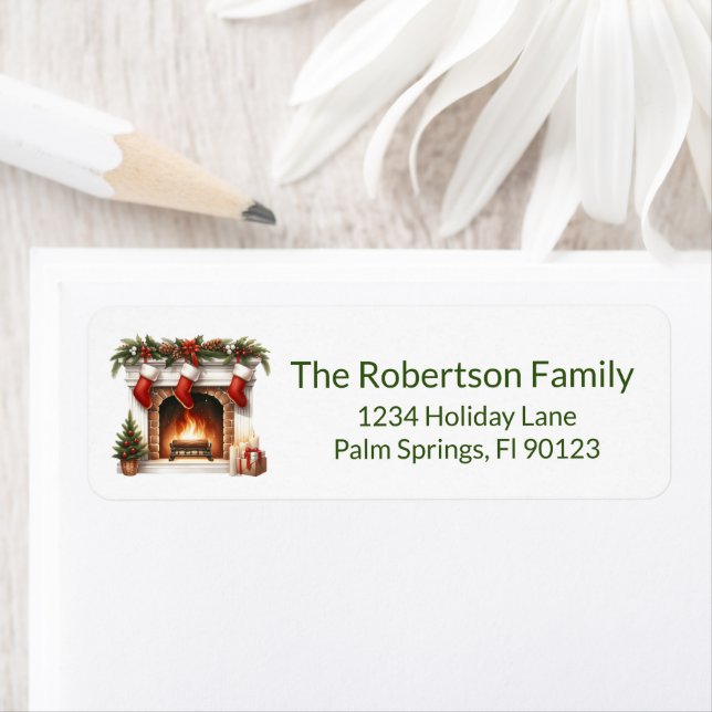 Fireplace Stockings Green Return Address Label (Insitu)