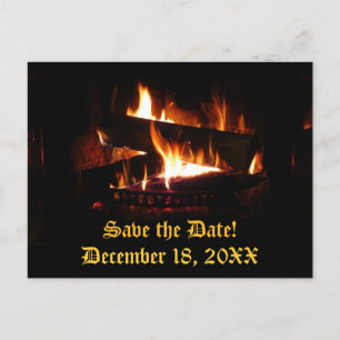 Fireplace Warm Winter Scene Photography Announcement Postcard