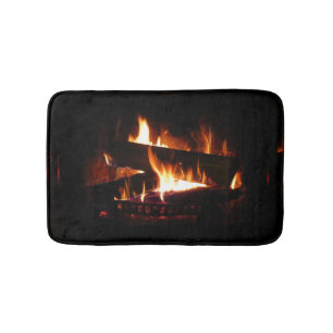 Fireplace Warm Winter Scene Photography Bath Mat