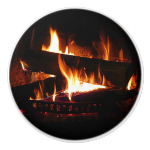 Fireplace Warm Winter Scene Photography Ceramic Knob