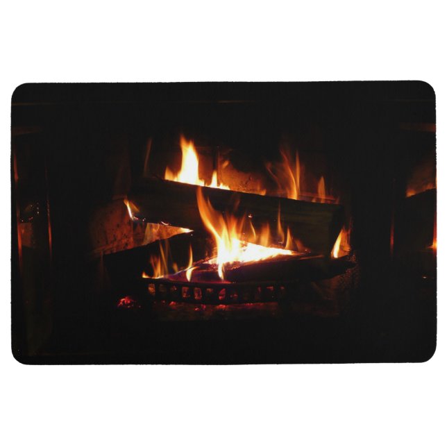Fireplace Warm Winter Scene Photography Floor Mat (Front)