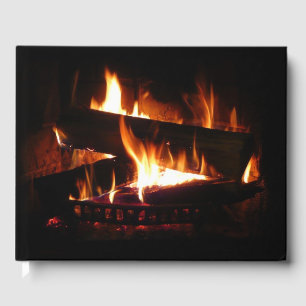 Fireplace Warm Winter Scene Photography Guest Book