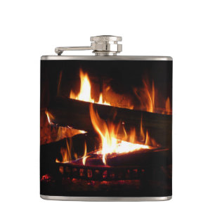 Fireplace Warm Winter Scene Photography Hip Flask