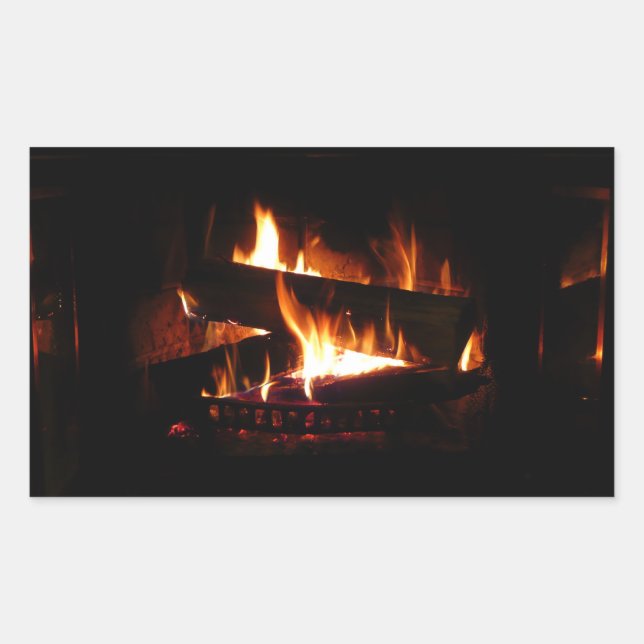 Fireplace Warm Winter Scene Photography Rectangular Sticker (Front)