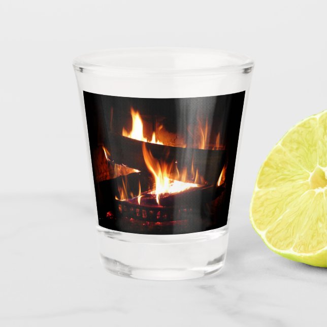 Fireplace Warm Winter Scene Photography Shot Glass (Front)