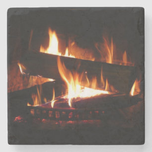 Fireplace Warm Winter Scene Photography Stone Coaster