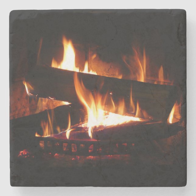 Fireplace Warm Winter Scene Photography Stone Coaster (Front)