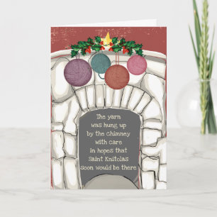 Fireplace yarn funny knitter knitting Christmas Holiday Card