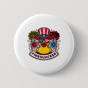Firequacker 4th Of July Rubber Duck Usa Flag 6 Cm Round Badge
