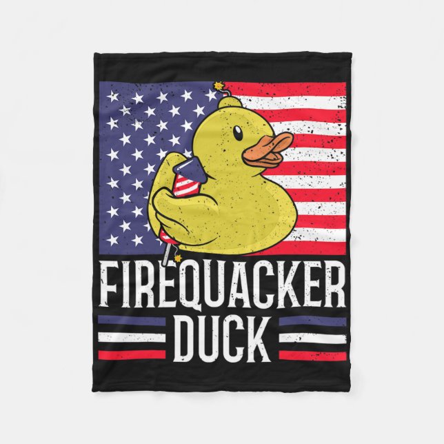 Firequacker Duck 4th Of July Firecracker Independe Fleece Blanket (Front)