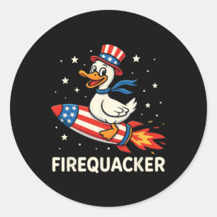 Firequacker Duck On Firecracker Funny 4th Of July Classic Round Sticker