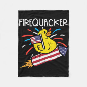 Firequacker Duck On Firecracker Funny 4th Of July Fleece Blanket