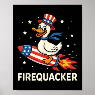Firequacker Duck On Firecracker Funny 4th Of July Poster