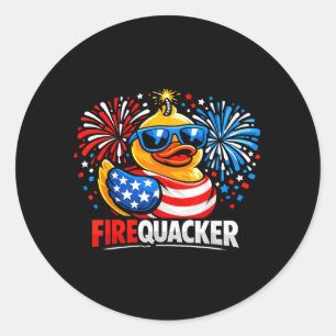 Firequacker Funny 4th Of July Patriotic Duck Classic Round Sticker
