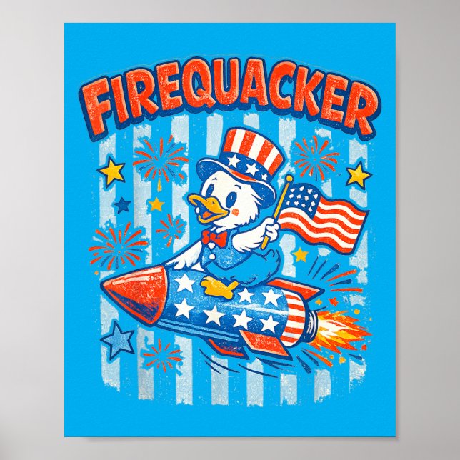 Firequacker Funny 4th Of July Patriotic Duck Poster (Front)