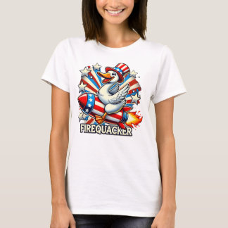 FIREQUACKER – Funny Patriotic Goose on a Rocket T- T-Shirt