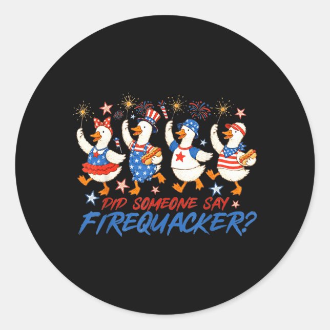 Firequacker Goose Funny 4th Of July Design Classic Round Sticker (Front)