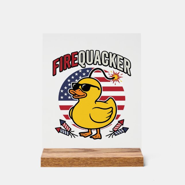 Firequacker Patriotic Duck Fireworks Vector Design Acrylic Sign (Front)