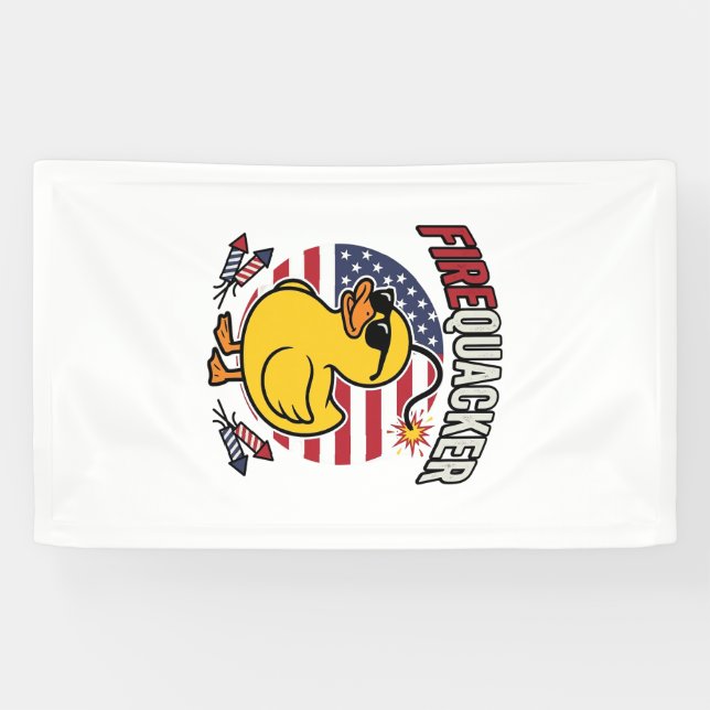 Firequacker Patriotic Duck Fireworks Vector Design Banner (Horizontal)