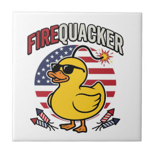 Firequacker Patriotic Duck Fireworks Vector Design Ceramic Tile