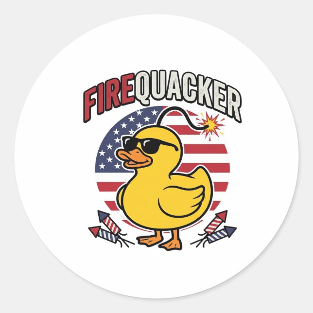 Firequacker Patriotic Duck Fireworks Vector Design Classic Round Sticker (Front)