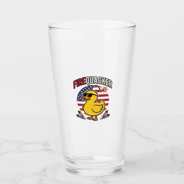 Firequacker Patriotic Duck Fireworks Vector Design Glass (Front)