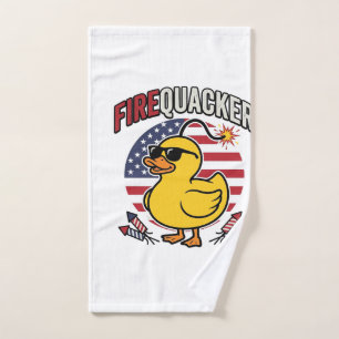 Firequacker Patriotic Duck Fireworks Vector Design Hand Towel