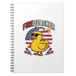 Firequacker Patriotic Duck Fireworks Vector Design Notebook