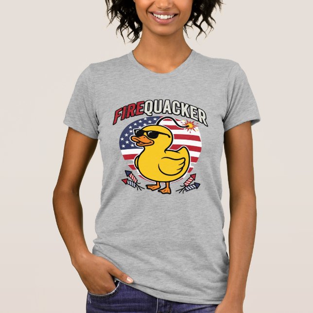 Firequacker Patriotic Duck Fireworks Vector Design T-Shirt (Front)