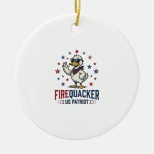 Firequacker Patriotic Duck Vintage Shirt Design_1 Ceramic Ornament