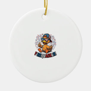 Firequacker Patriotic Duck Vintage Shirt Design_1 Ceramic Ornament