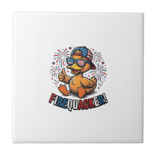 Firequacker Patriotic Duck Vintage Shirt Design_1 Ceramic Tile