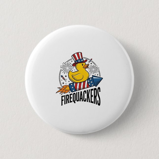 Firequackers Patriotic Duck Firework Shirt Design_ 6 Cm Round Badge (Front)