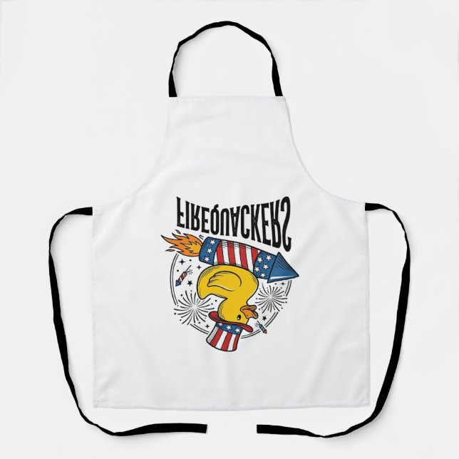 Firequackers Patriotic Duck Firework Shirt Design_ Apron (Front)
