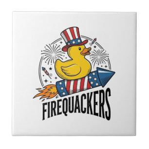 Firequackers Patriotic Duck Firework Shirt Design_ Ceramic Tile
