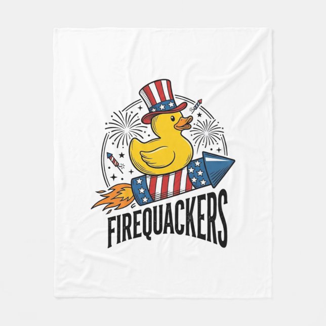Firequackers Patriotic Duck Firework Shirt Design_ Fleece Blanket (Front)