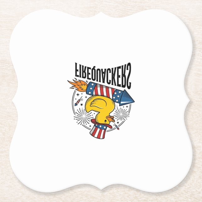 Firequackers Patriotic Duck Firework Shirt Design_ Paper Coaster (Front)