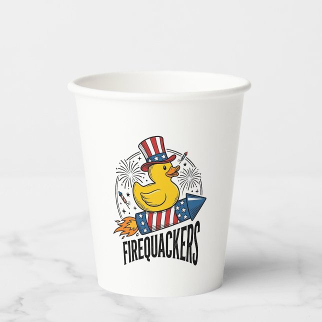 Firequackers Patriotic Duck Firework Shirt Design_ Paper Cups (Front)
