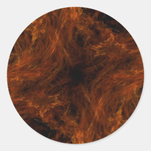 Firery Orange Abstract Fractal Round Sticker