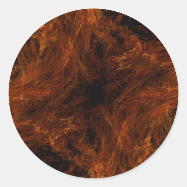 Firery Orange Abstract Fractal Round Sticker (Front)