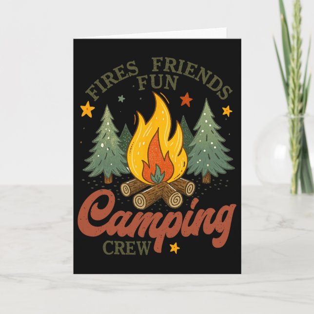 Fires Friends Fun Camping Crew Campfire Outdoor Ad Card (Front)