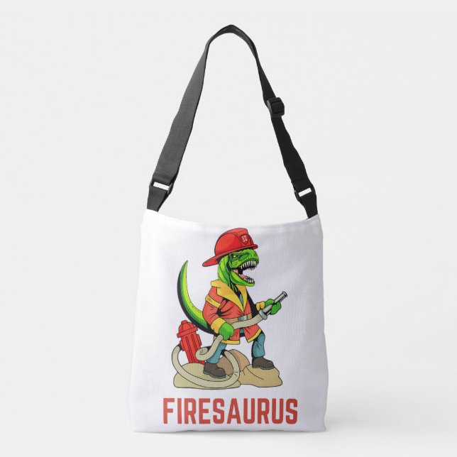 Firesaurus Firefighter Dinosaur Fireman T Rex Crossbody Bag (Front)